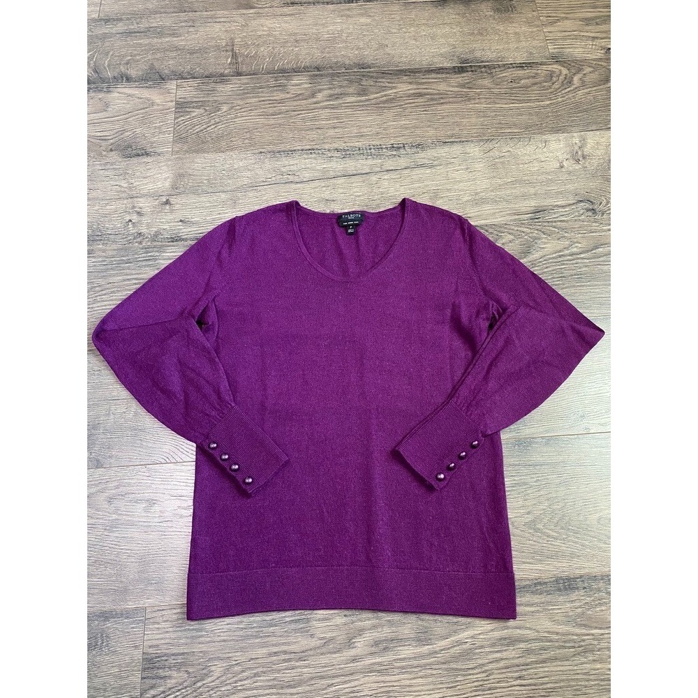 EUC Womens Talbots petite pure merino wool‎ purple sweater 4 button cuff size P